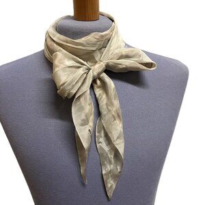 Liz Claiborne Beige Plaid Silky Scarf Vintage Hair Bow Tie Headband 70"